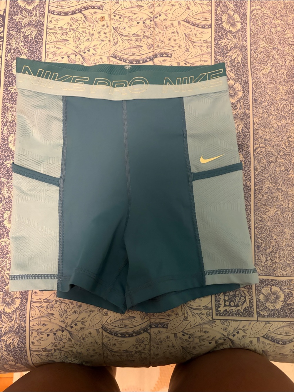 Nike Women's Teal and Light Blue Performance Compression Shorts